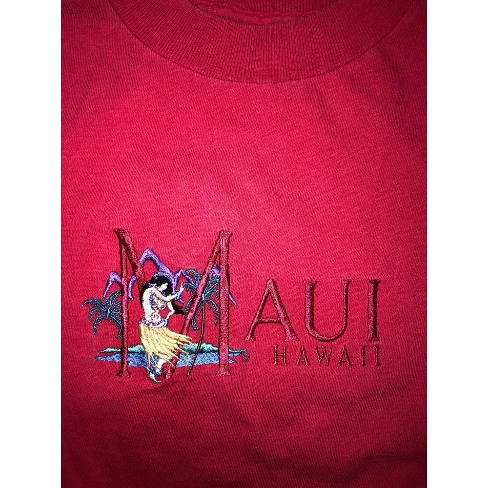 Vintage Maui T Shirt Women's M Red Embroidered Single Stitch USA‎